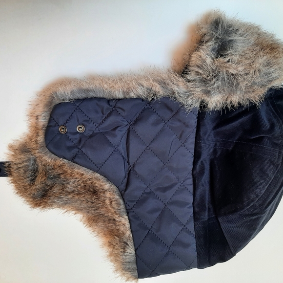 Navy corduroy faux fur bomber hat - Picture 2 of 10